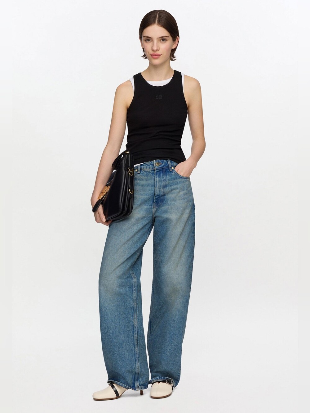 Ganni Izey Mid Blue Wide Leg Jeans Size 27 Vintage Wash 100% Cotton